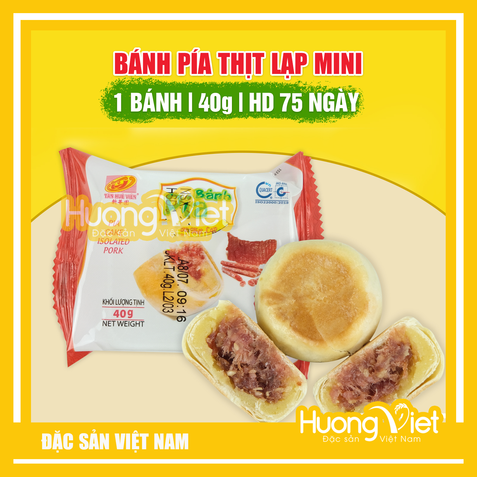 Đặc Sản Sóc Trăng - Bánh Pía Thịt Lạp Xưởng 500G, Đặc Sản Bánh Pía Nhân Mặn Tân Huê Viên Sóc Trăng [Túi 12 Bánh]