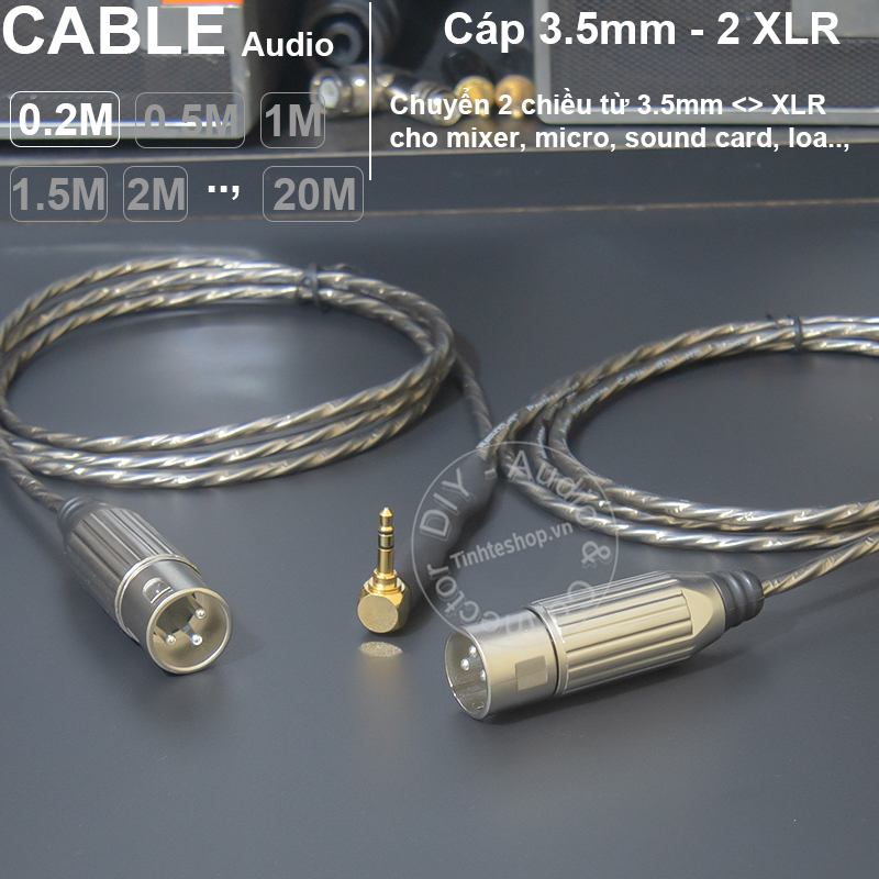 Cáp 3.5 ra 2 canon đực cho Loa kiểm âm Mixer Sound card DIY 0.2 đến 10 mét chia thành 2 hướng - DIY male 1/8 to 2 XLR audio cable