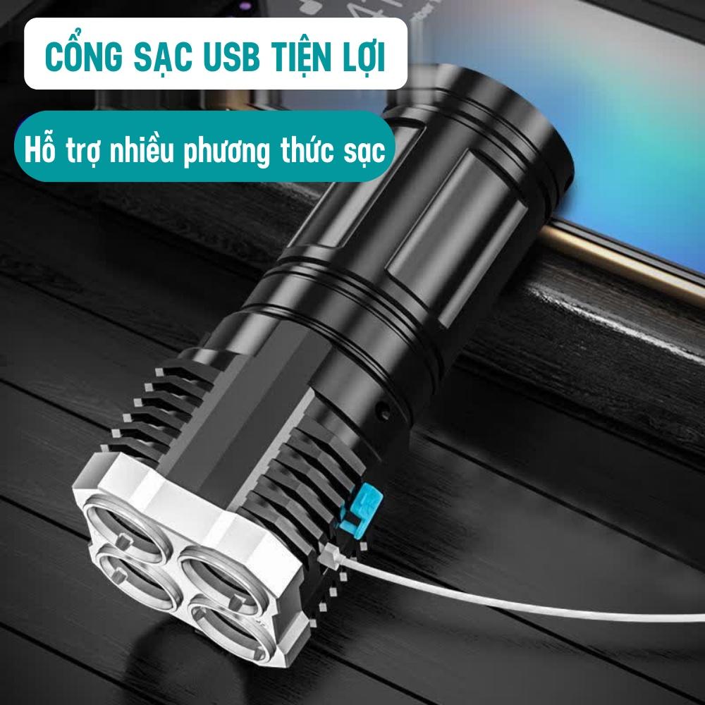 Đèn Pin, Đèn Pin Led Cod Mini 4 Bóng Sạc USB Tiện Dụng Mang Theo Du Lịch ATILA SHOP