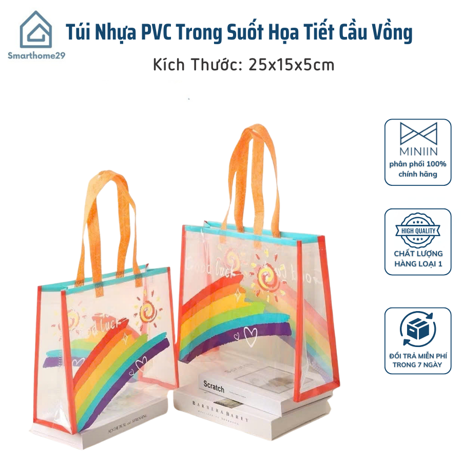 Túi Tote Nhựa PVC Trong Suốt Họa Tiết Cầu Vồng - Thời Trang Hiện Đại - HÀNG CHÍNH HÃNG MINIIN