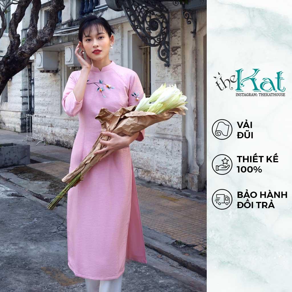 Áo Dài Đũi Thêu Tay The Kat House, vải đũi mát mẻ, sang trọng, khí chất và tinh tế, đủ size (không kèm quần