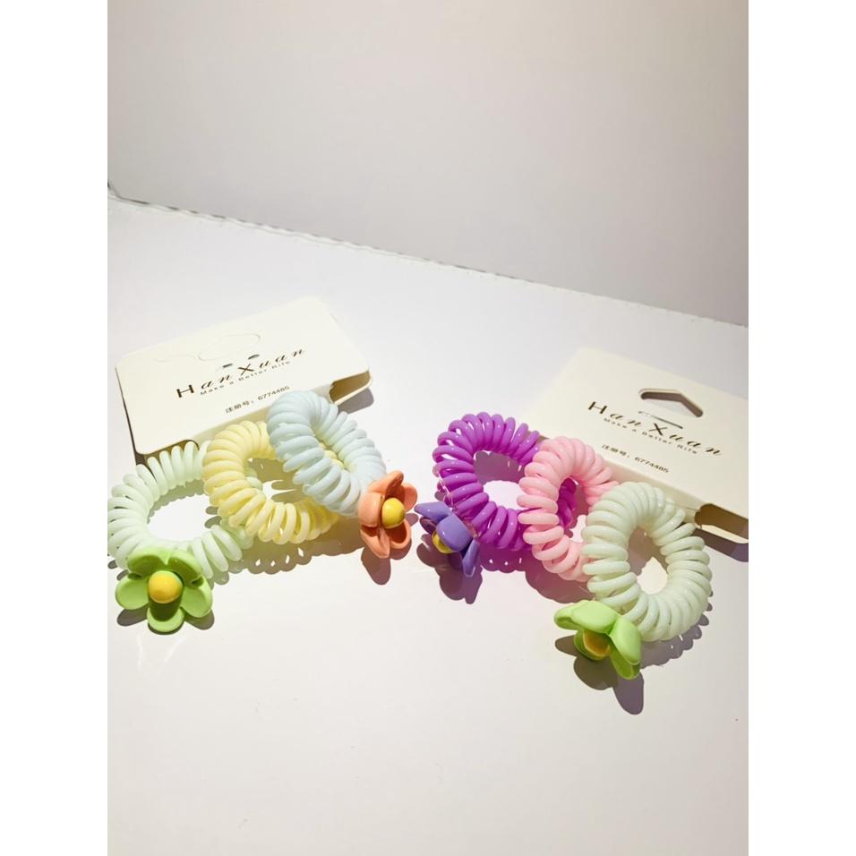 SET3 - CỘT XOẮN MÀU TRƠN ĐÍNH HOA XINH XẮN HÀN QUỐC - NUNAM SHOP