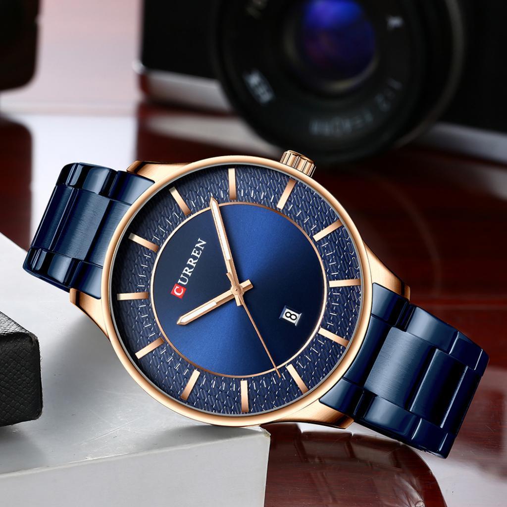 CURREN Mens 12-Hour Dials Analog Waterproof Watch Husband Wristwatch