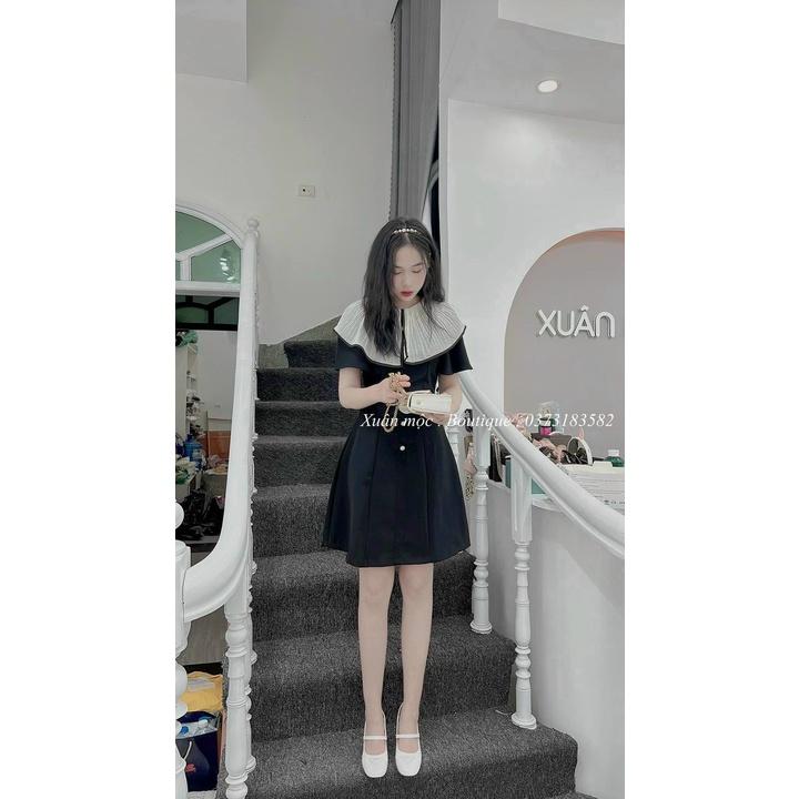 Đầm váy cổ tàu kate xinh xắn phối hàng nút cho nàng dạo phố, dự tiệc
