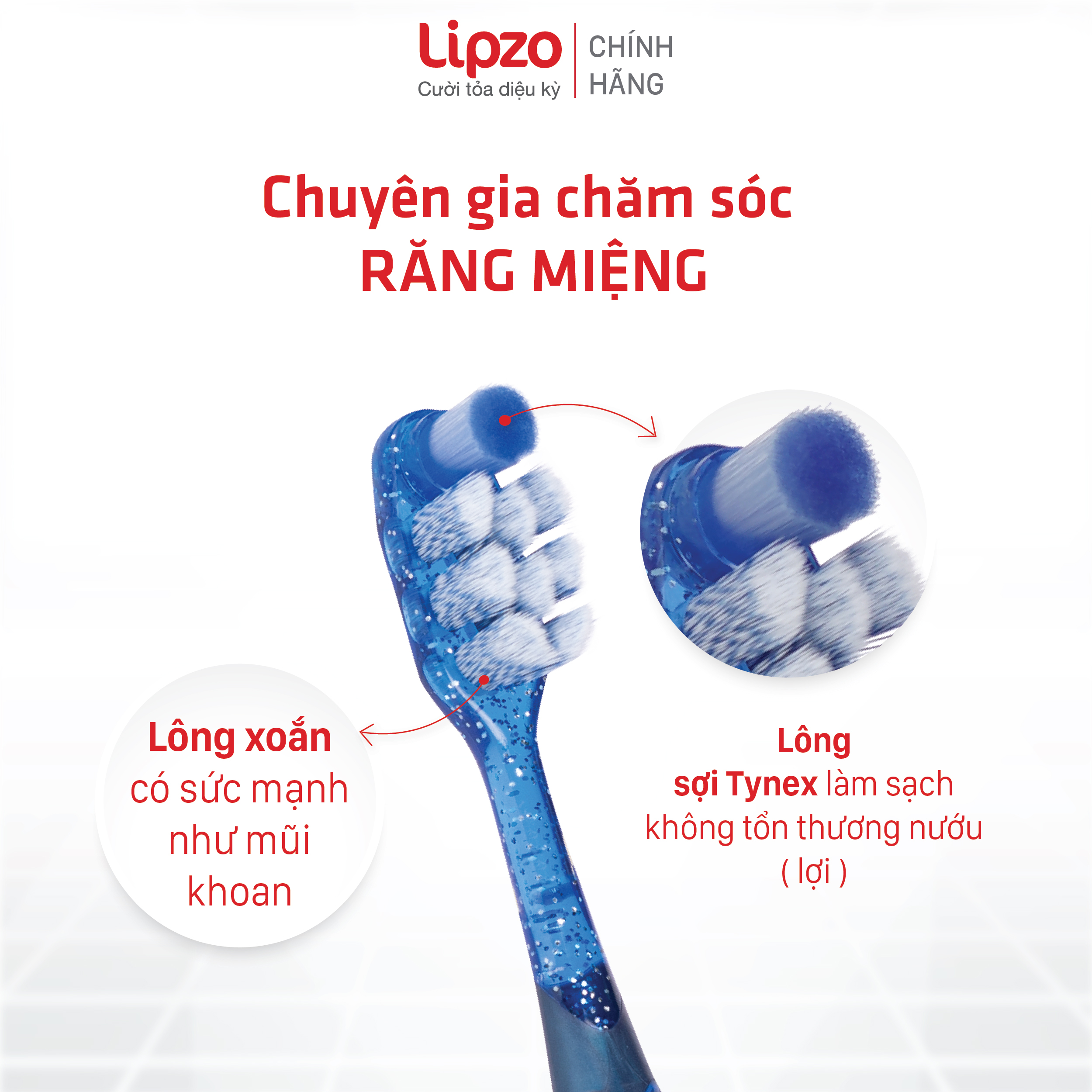 Bàn Chải Đánh Răng Lipzo ProCare Cao Cấp Công Nghệ Lông Chỉ Tơ Xoắn Kép Kết Hợp Lông Sợi Tynnex Làm Sạch Mảng Bám