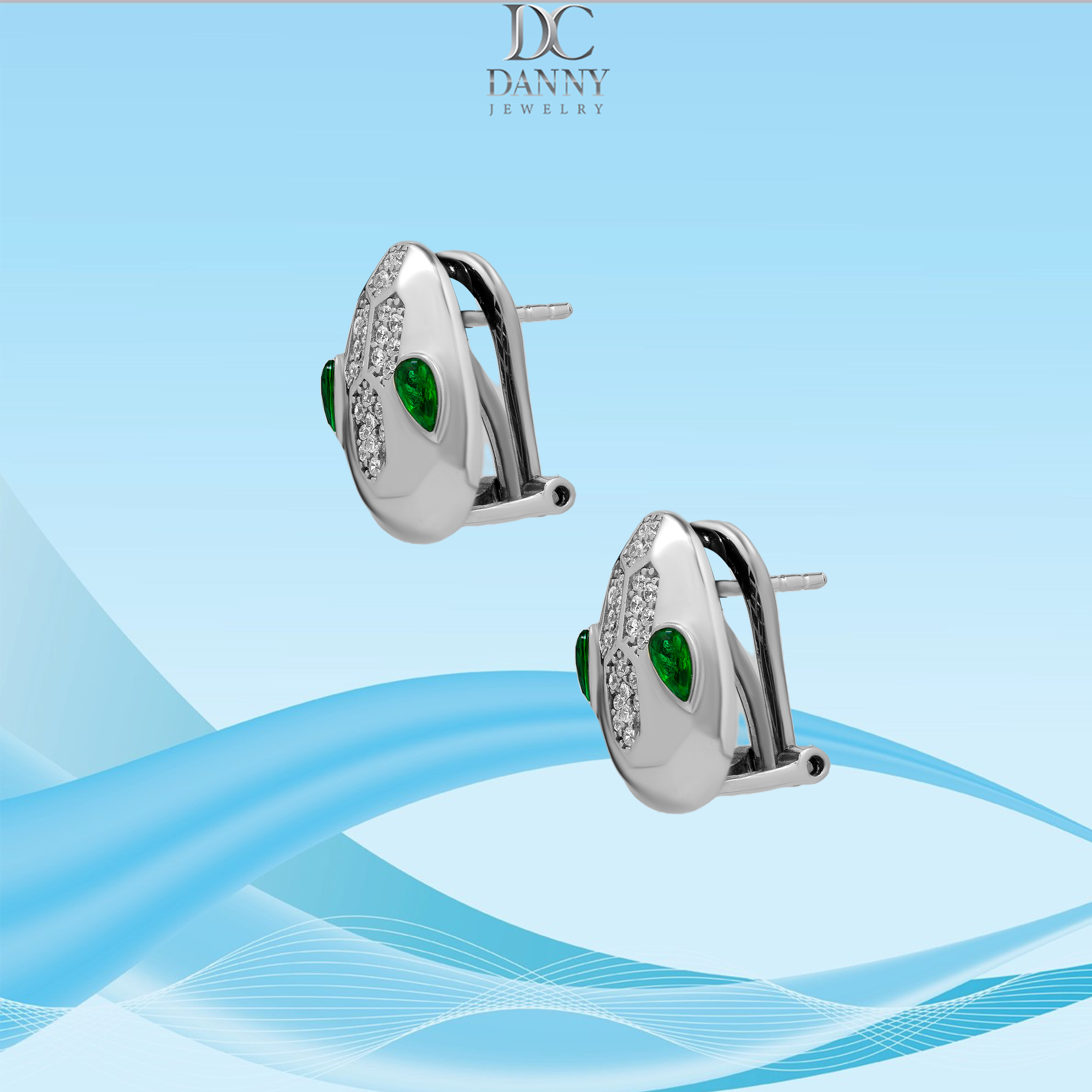 Bông Tai Nữ Danny Jewelry Bạc Thổ Nhĩ Kỳ Xi Rhodium Biểu Tượng Đầu Rắn Đính Đá CZ &amp; Đá Zircon BT008TNK
