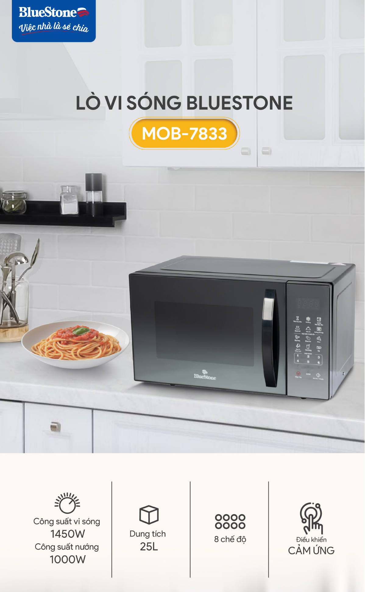 Lò Vi Sóng Có Nướng BlueStone MOB-7833 ( 25 Lít) - Hàng chính hãng