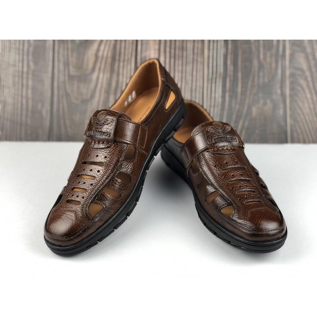 Giày lười nam giầy lười da bò thật, thiết kế mùa hè thoáng mát hàng Việt chuẩn xuất xịn- HS63 nâu đen