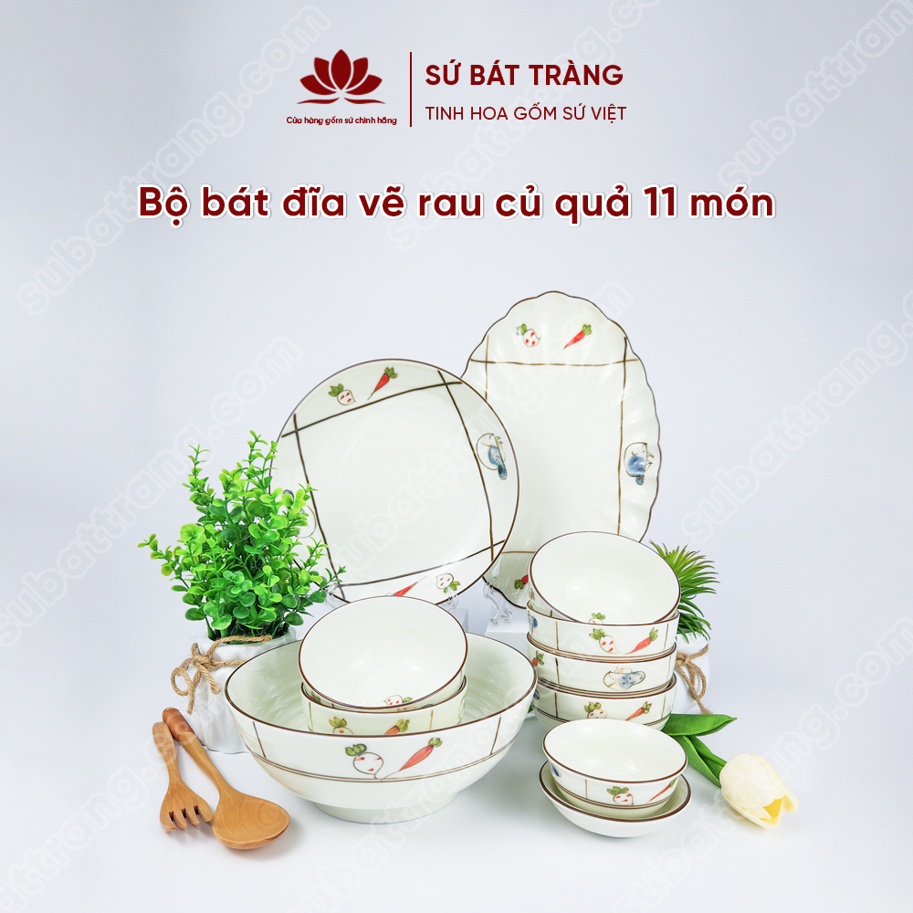 Bộ bát đĩa vẽ rau củ quả cao cấp Bát Tràng