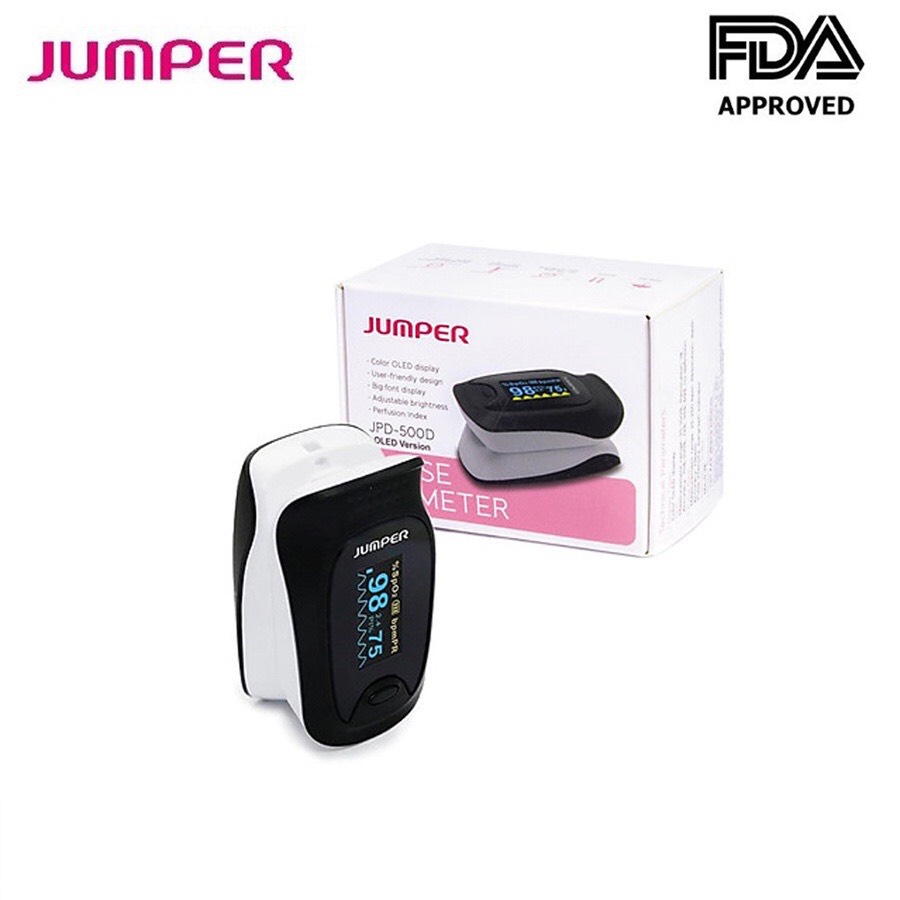 Máy đo nồng độ oxy máu SPO2 và nhịp tim, chỉ số PI Jumper JPD-500D (Chứng nhận FDA hoa kỳ)