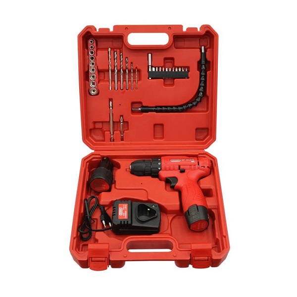 Máy Khoan Pin Oshima KP12LD-K 12V/1.5 AH*2, 1 Bộ Phụ Kiện Mũi Khoan Đầu Túp màu đỏ