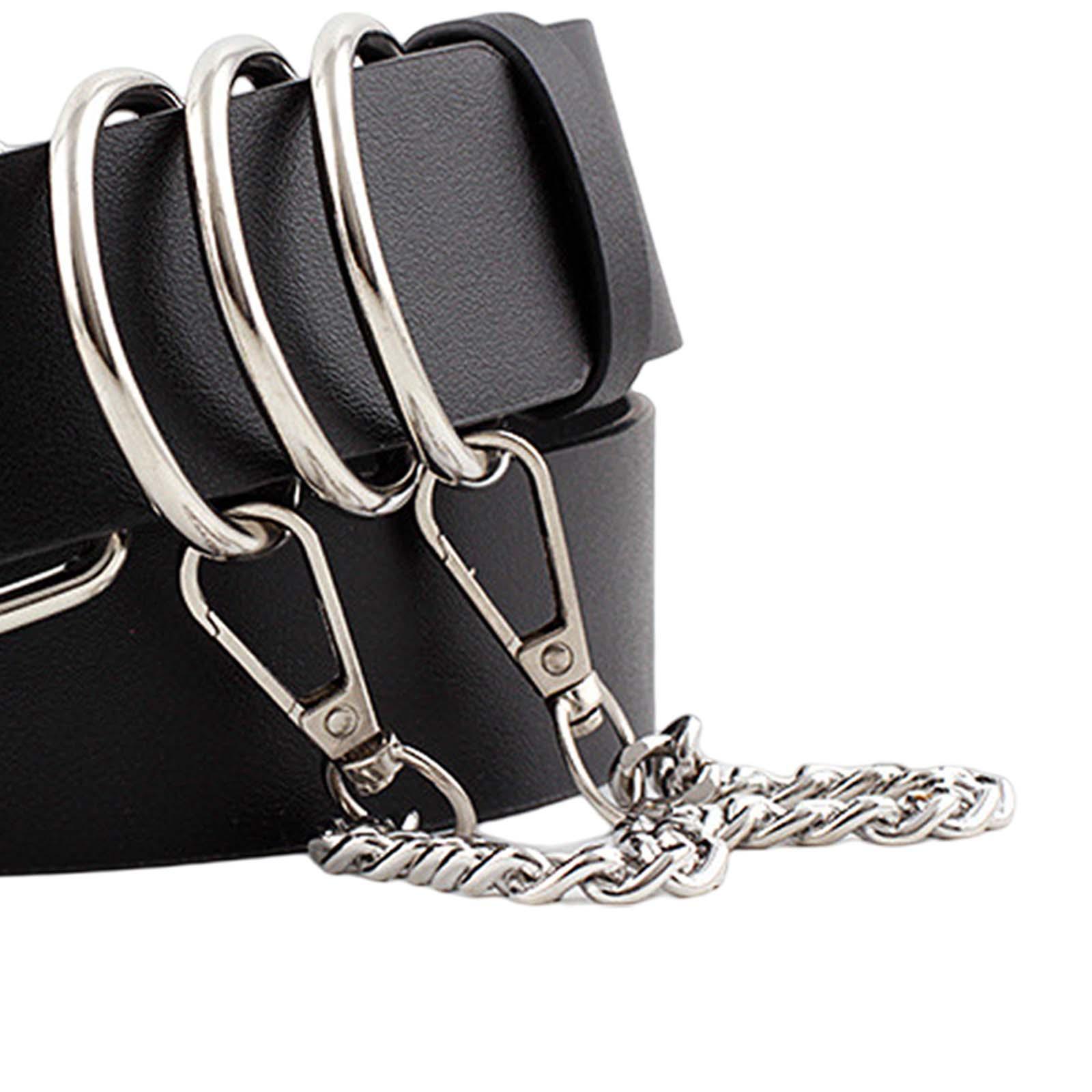Punk Women Waist Belt PU Leather Belt with Chain for Lady Girls Corset Dress