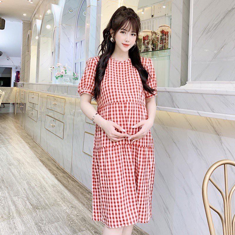 Đầm bầu babydoll 3 tầng vải kẻ caro VM6638