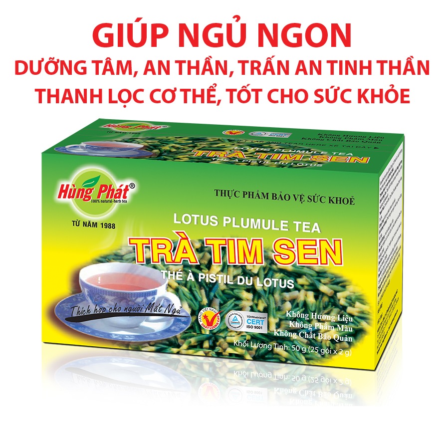 Trà Tim Sen 50g (25 gói x 2g) - Hỗ Trợ Cải Thiện Giấc Ngủ, Trấn An Tinh Thần, Làm Da Đẹp, Dáng Xinh - Thương Hiệu Hùng Phát