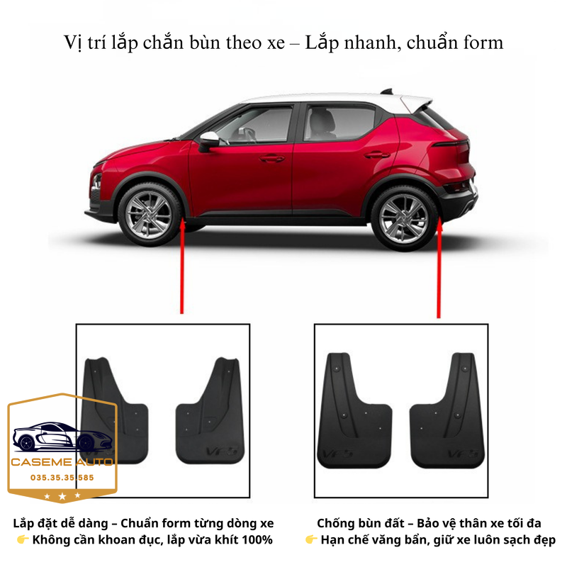 Chắn Bùn Ô Tô VinFast VF3 / VF5 / VF6 / VF7 / Limo Green – Bộ 4 Tấm Nhựa Cao Cấp - Hàng Chính Hãng