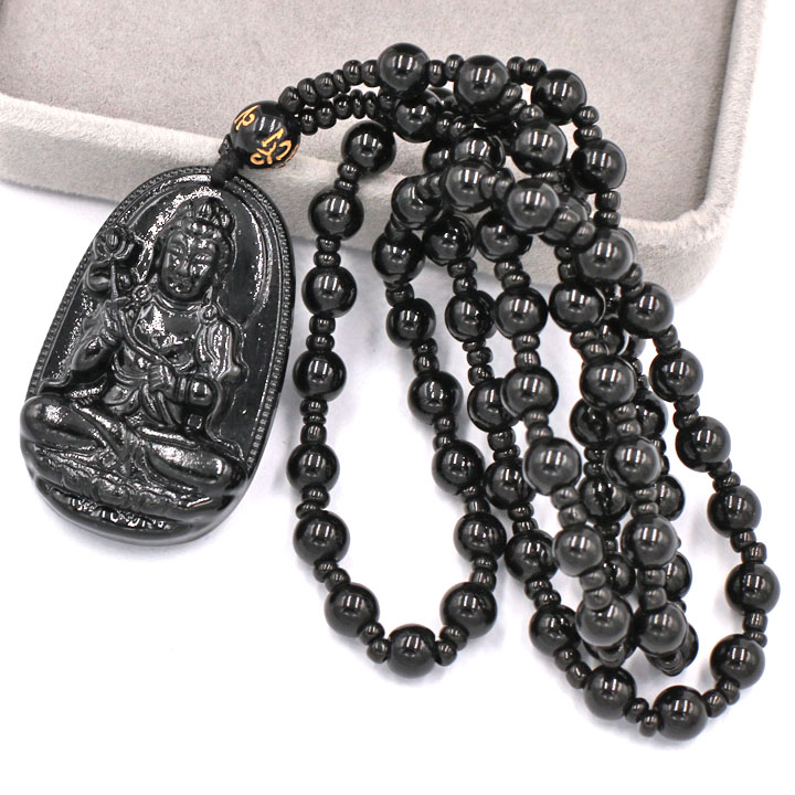 Vòng cổ Đại Thế Chí Bồ Tát đá thạch anh đen 4.3 cm DHTEB4