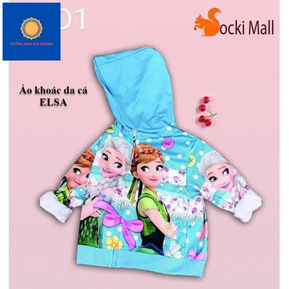 Áo khoác cho bé gái, áo có nón, chất da cá mặc ấm, in 3D công chúa ELSA sặc sỡ - Xưởng may - Gia Khang.