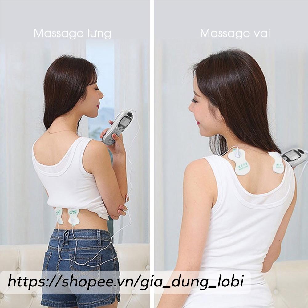 Máy massage xung điện Digital Therapy Machine SYK-208 kèm 4 miếng dán vật lý trị liệu mát xa châm cứu bấm huyệt cầm tay