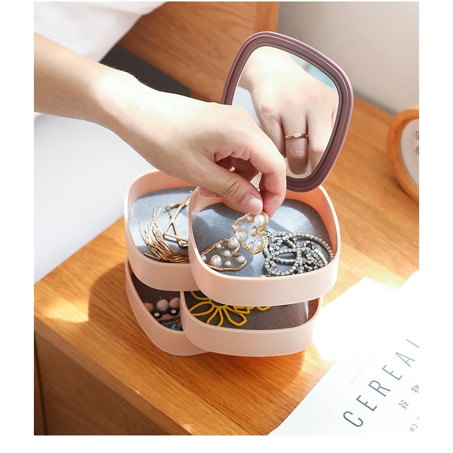 ️Hộp Đựng Trang Sức Mini Nhiều Ngăn 3 Tầng 2 Tầng 4 Tầng Nhựa ABS Cao Cấp Giá Rẻ Xoay 360 Độ Tiện Lợi