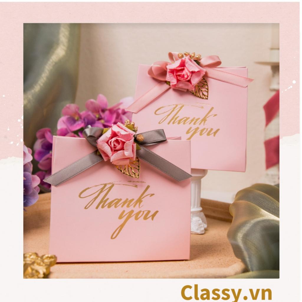 Túi giấy Classy Thank You đính hoa sang trọng, dùng làm quà tặng sinh nhật, valetine, kỷ niệm Q1347