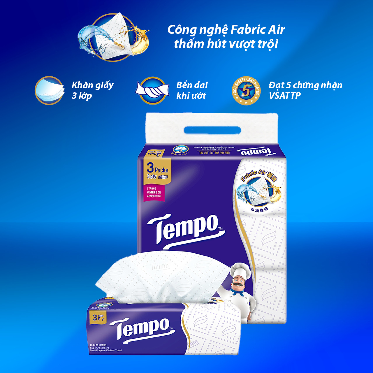 Khăn giấy bếp đa dạng rút năng siêu thấm Tempo - Thương Hiệu Đức