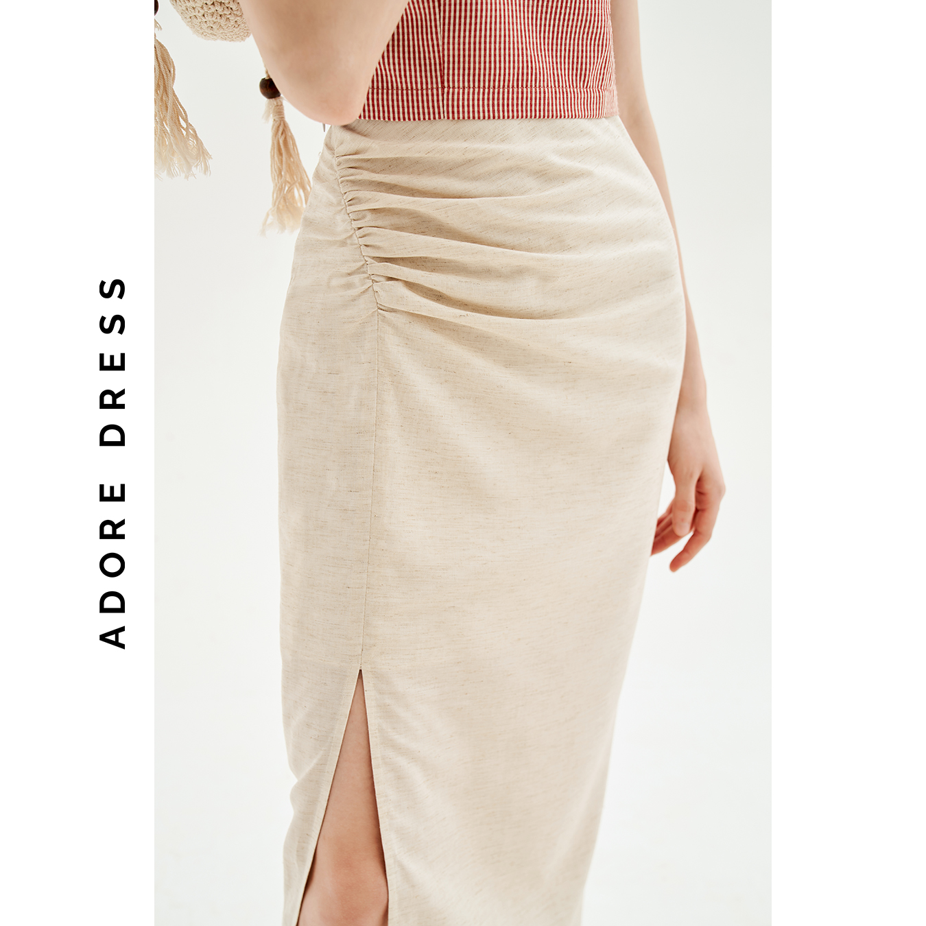 Chân váy Midi skirts casual style giả đũi trơn cream 313SK2033 ADORE DRESS