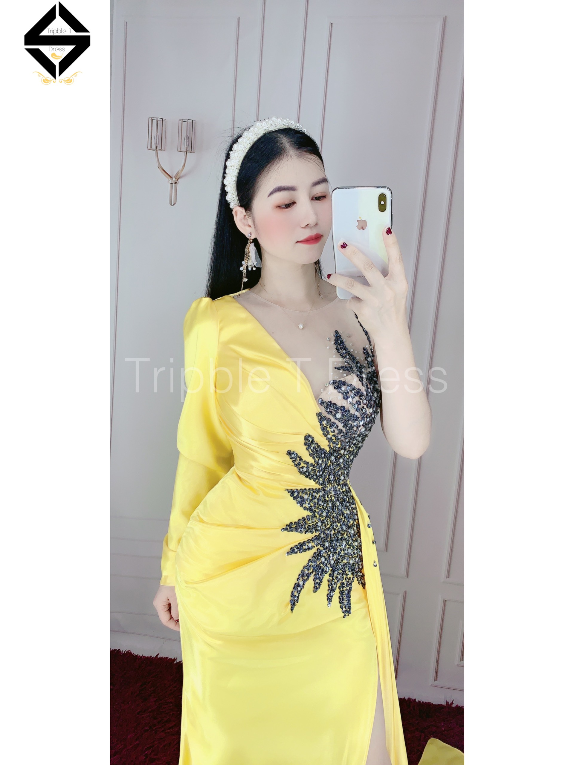 Đầm maxi body dạ hội dự tiệc kết cườm eo cao cấp TRIPBLE T DRESS - MS155Y- Size S/M/L