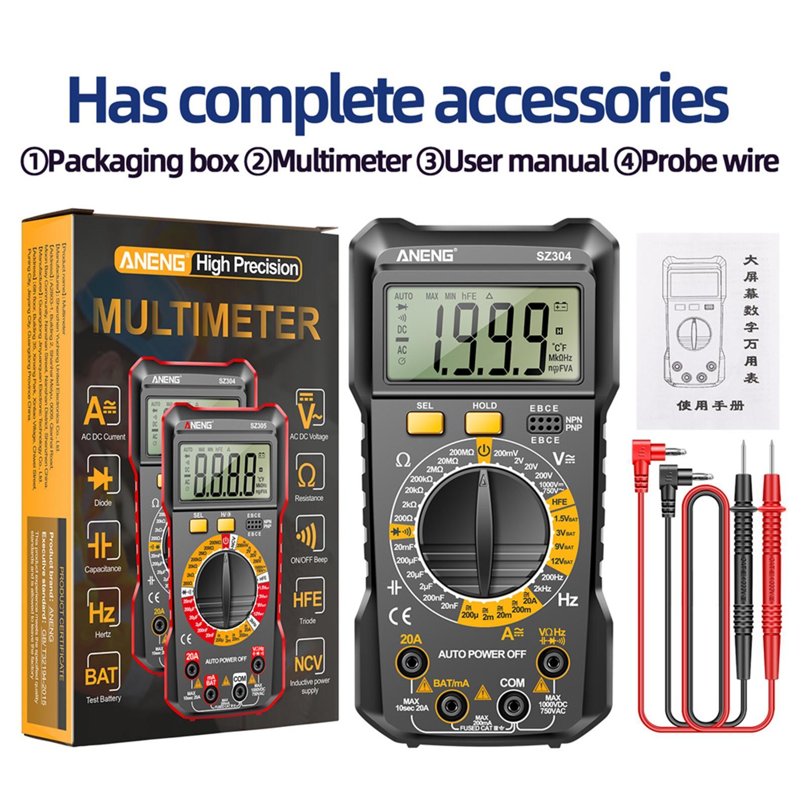 Electrical Multimeter Electrician Tool Multifunction Pocket DC Current Wide Measuring Continuity Capitance Voltage Meter Voltage Tester