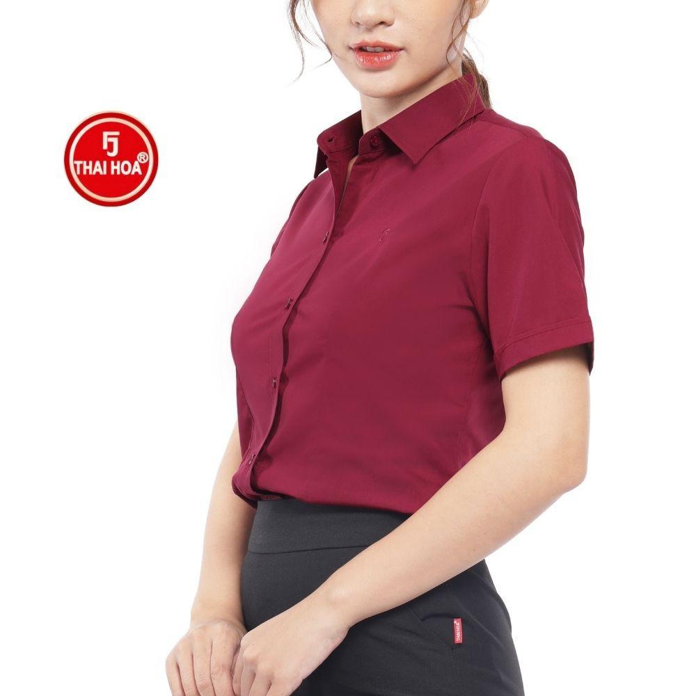 Áo sơ mi nữ Thái Hòa vải cotton thoáng mát màu đỏ N047-12-01
