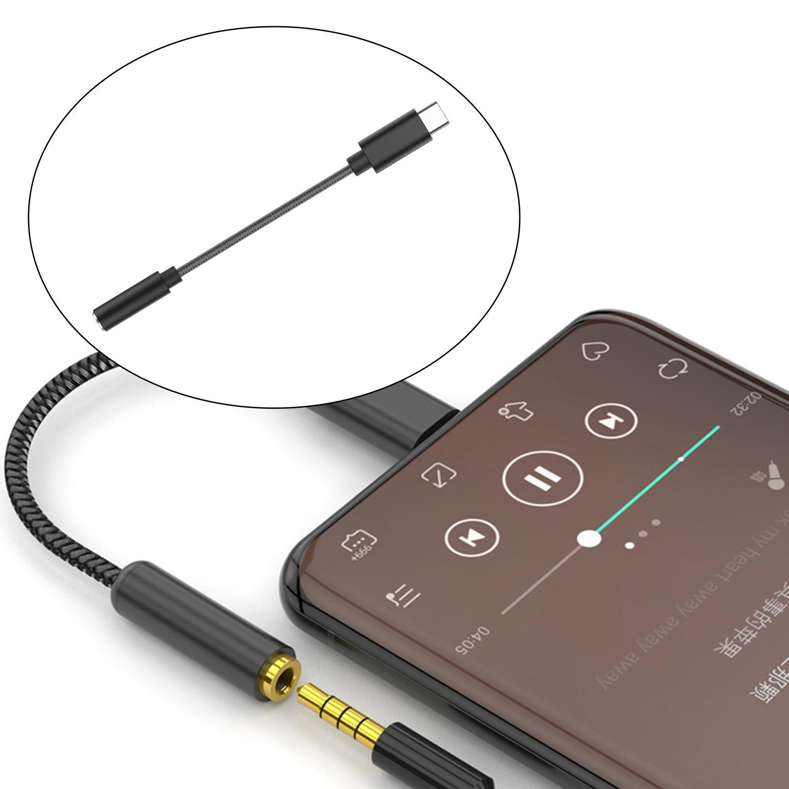 Type C to 3.5mm Audio Adapter Headphone Jack Connector for Cellphones - Black,