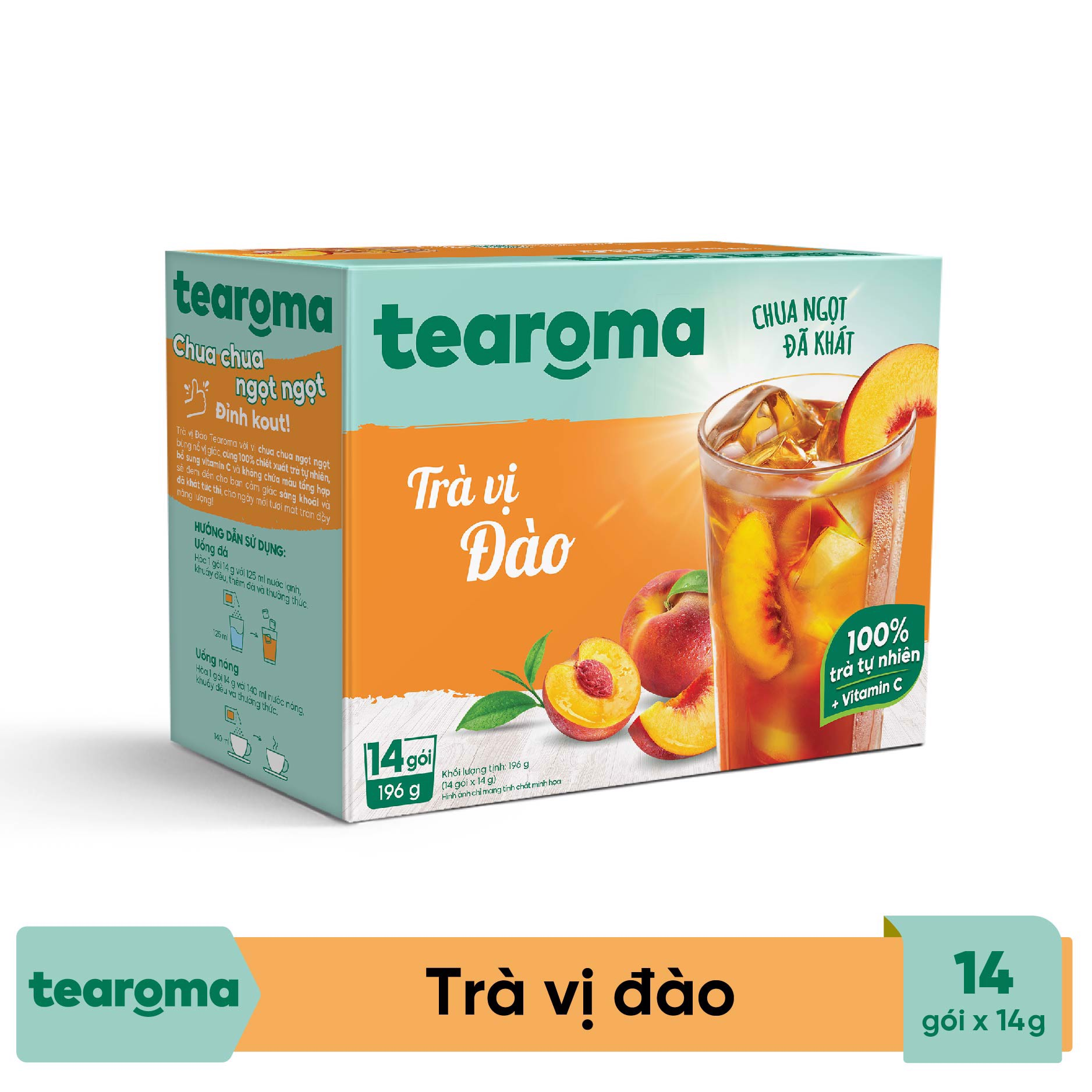 Mua 2 tặng 1 - Trà Tearoma hòa tan vị Đào hộp 196g (14 gói x 14g)