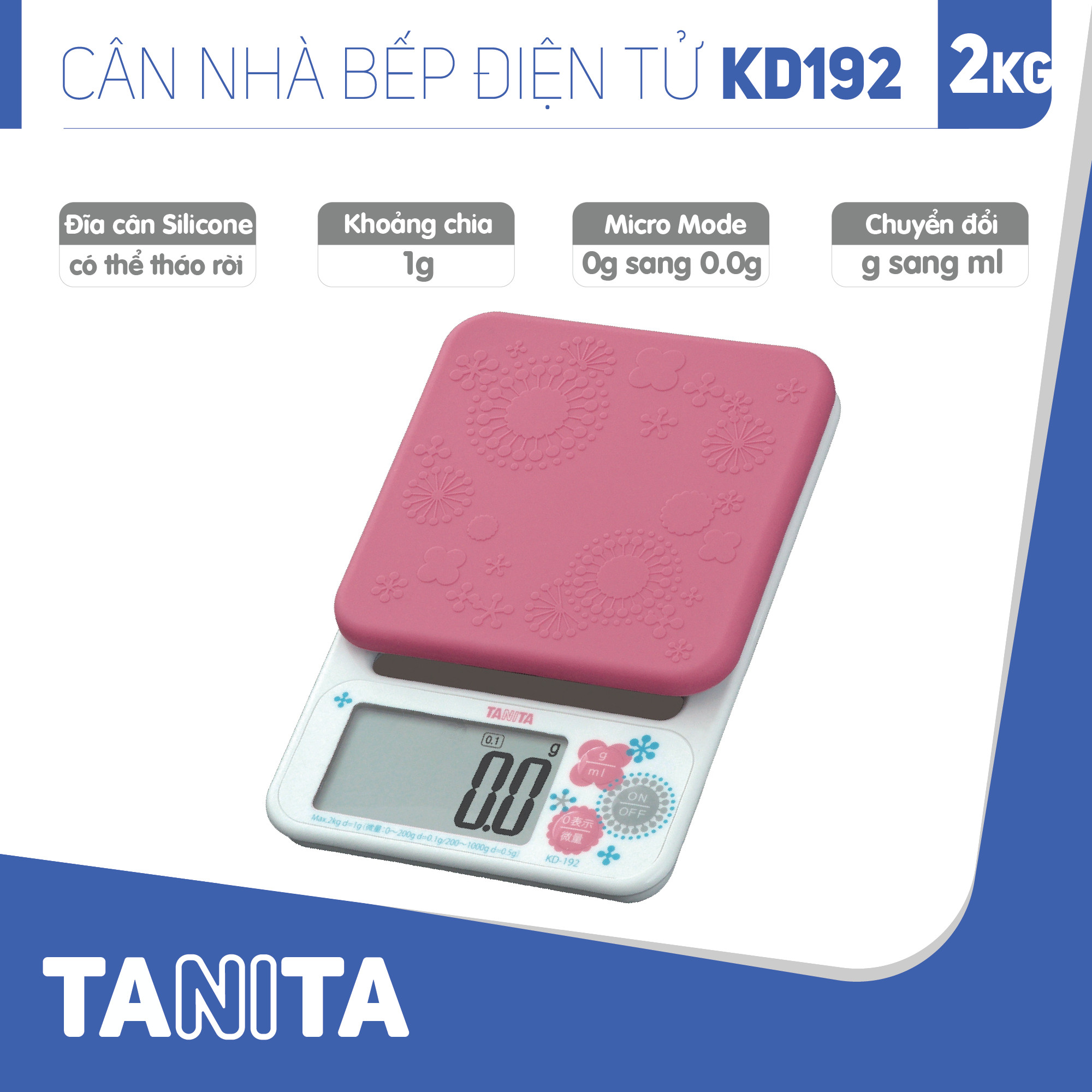 Cân điện tử nhà bếp TANITA KD192 (Chính hãng Nhật Bản), Cân nhà bếp 2kg, Cân thức ăn 2kg, Cân thực phẩm 2kg, Cân Nhật, Cân trọng lượng, Cân chính hãng, Cân thực phẩm, Cân thức ăn, Cân tiểu ly điện tử, Cân chính xác, Cân làm bánh