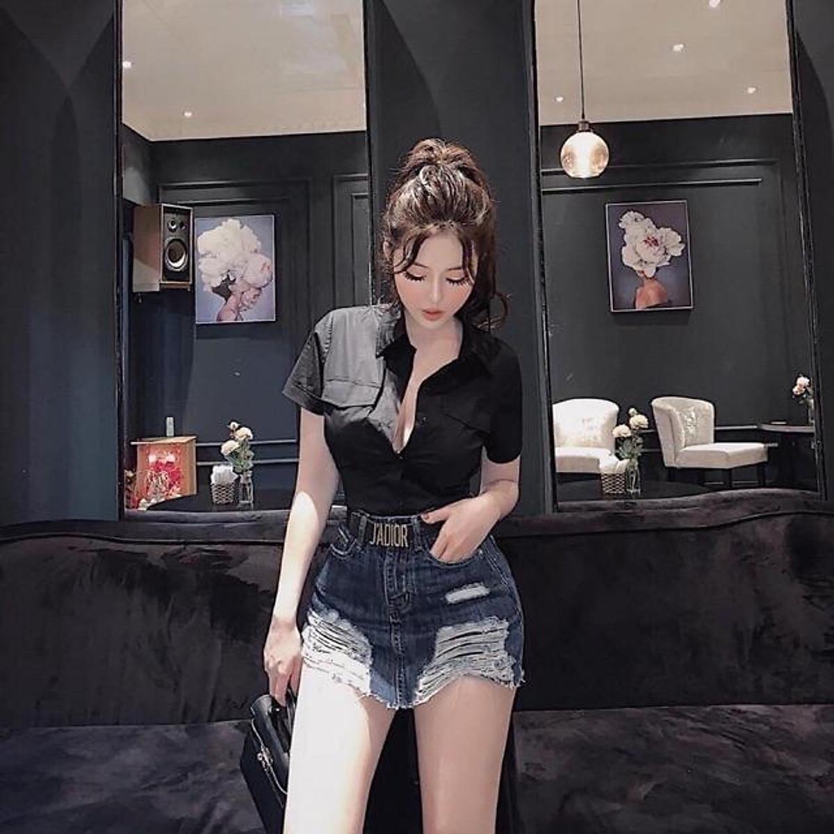 Áo Sơ Mi Tay Ngắn Đen Trắng Có Túi