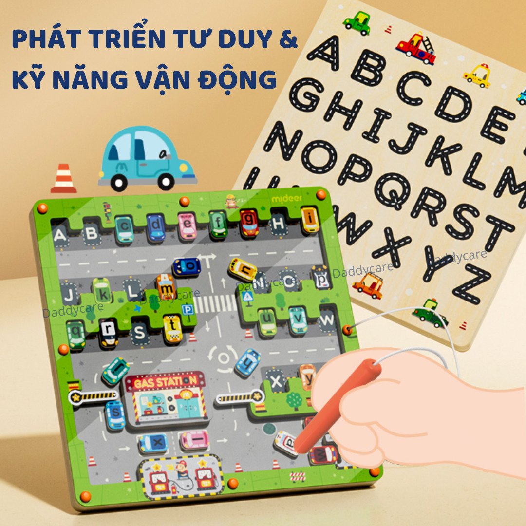 Bảng chữ cái nam châm, bảng gỗ mê cung Mideer Magnetic Maze- Parking Lot