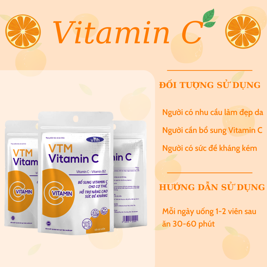 Viên uống Feelex VTM Vitamin C bổ sung vitamin C, sáng da, mờ thâm, tăng cường đề kháng - gói 60 viên