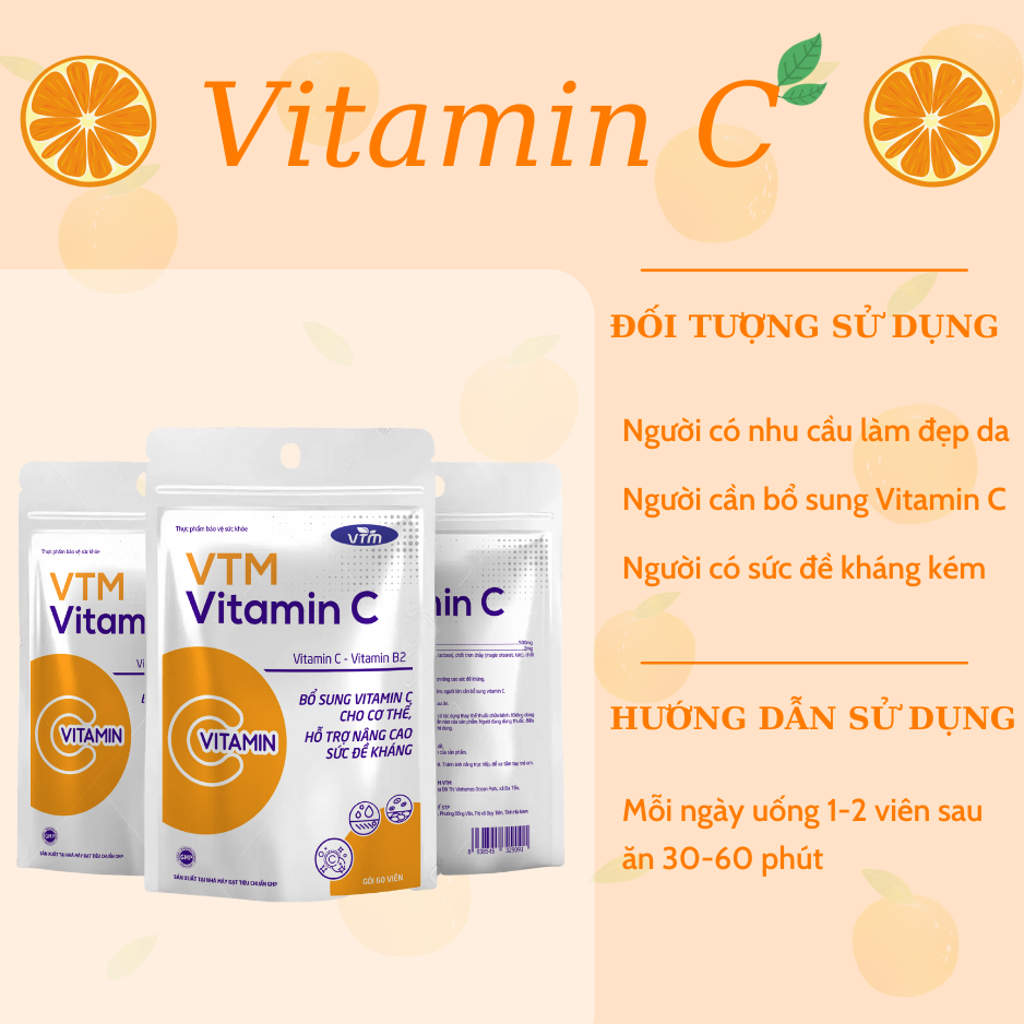 Viên uống Feelex VTM Vitamin C bổ sung vitamin C, sáng da, mờ thâm, tăng cường đề kháng - gói 60 viên(30 ngày)