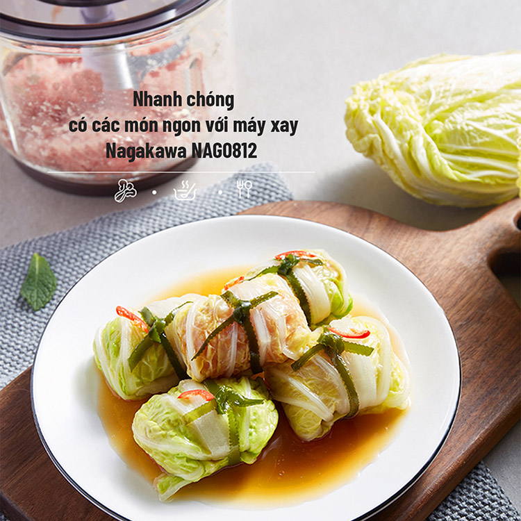 Máy xay thịt 2 lưỡi dao kép cối thủy tinh Nagakawa NAG0812 - Hàng Chính Hãng