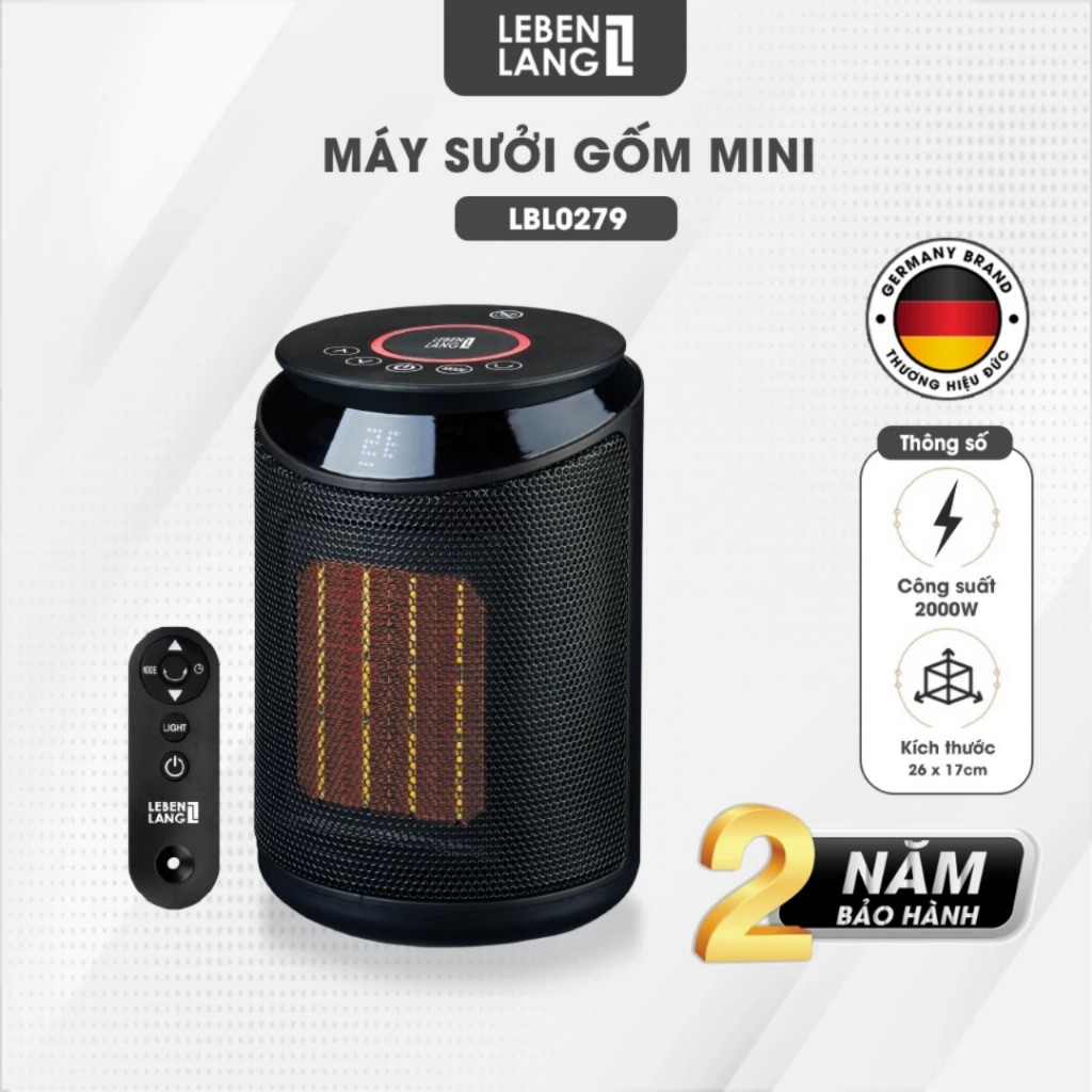 Máy sưởi gốm Lebenlang LBL0279, điều khiển từ xa, tự ngắt tiết kiệm điện, không đốt oxy, an toàn - Hàng chính hãng