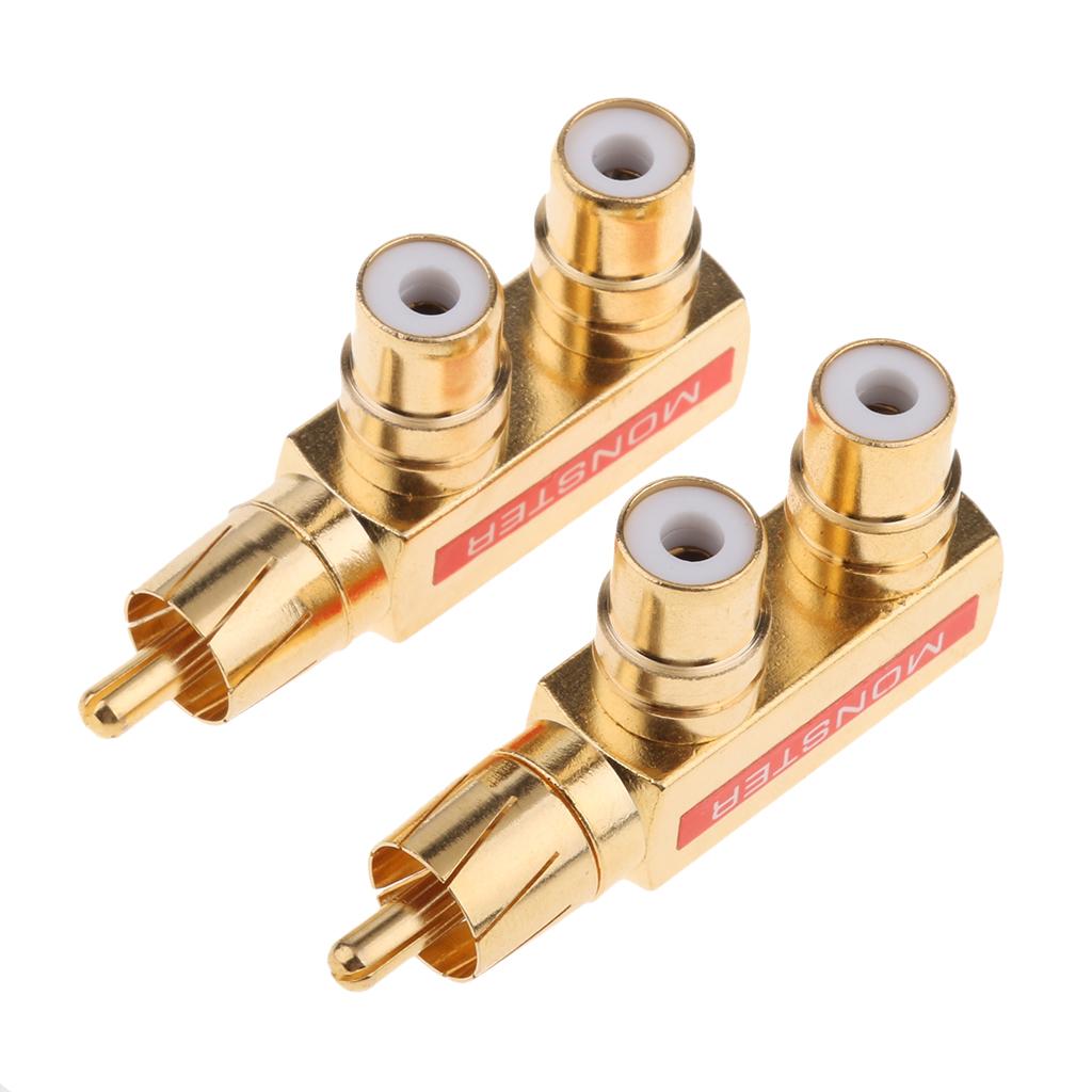 RCA Splitter RCA AV Audio F Splitter Plug 1 Male To 2 Female Gold Plated