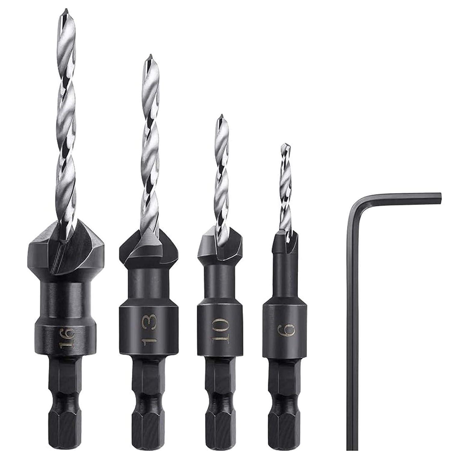 Mũi khoan mũi khoan, 4 miếng Mũi khoan lục giác Mũi khoan mũi khoan với cờ lê nhỏ, Mũi khoan gỗ mũi khoan phù hợp với các tấm gỗ hoặc nhựa