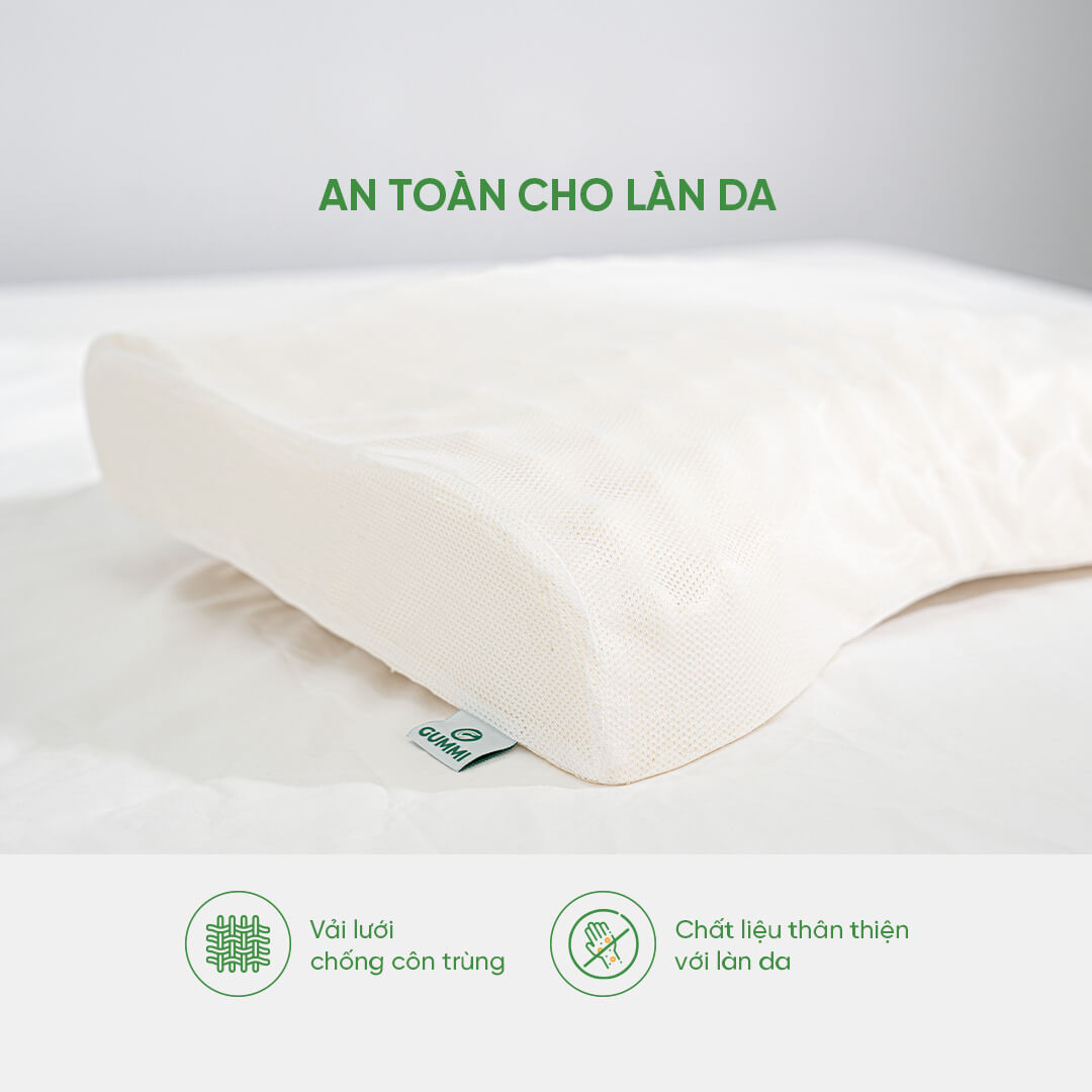 Gối cao su thiên nhiên cao cấp Gummi Oren 38x53cm thoáng khí, chống thoái hoá đốt sống cổ, an toàn cho làn da