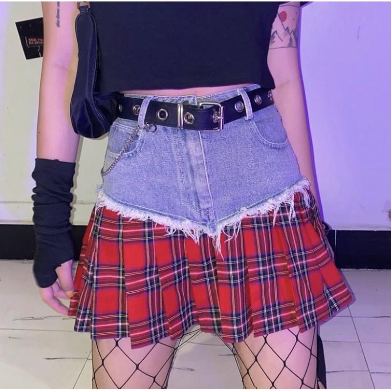 CHÂN VÁY JEANS PHỐI CARO CỰC CHẤT