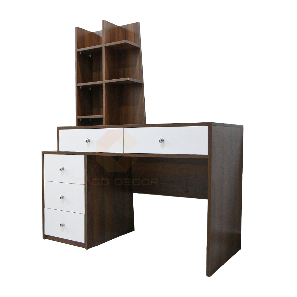 BÀN TRANG ĐIỂM GỖ MDF MELAMINE MÀU ÓC CHÓ PHỐI TRẮNG