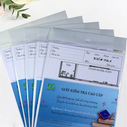 Giấy kiểm tra 4 ô ly và kẻ ngang- giấy trắng dày viết đẹp đường kẻ rõ ràng dành cho học sinh cấp 2 3 mới đẹp , Green Art
