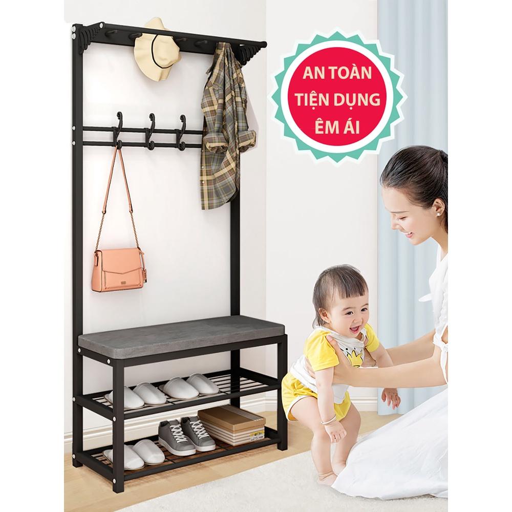 Kệ treo quần áo tiện ích , kệ treo quần áo kèm ghế ngồi khung sắt kích thước 100 x 55 x 75cm