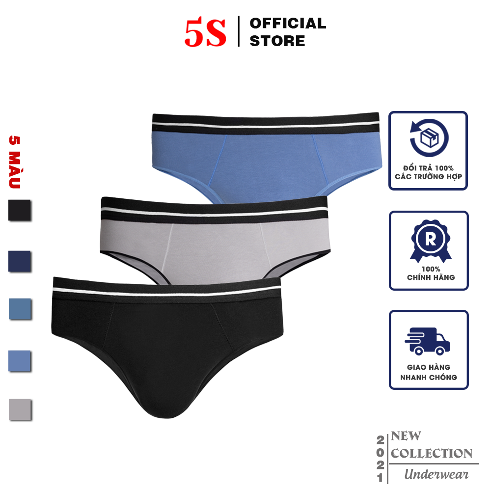 Combo 3 Quần Sịp Nam Tam Giác 5S (5 màu), Chất Vải Cotton Mềm Mịn, Thấm Hút Cực Tốt, Vận Động Thoải Mái (X3-SIP21001BRF)