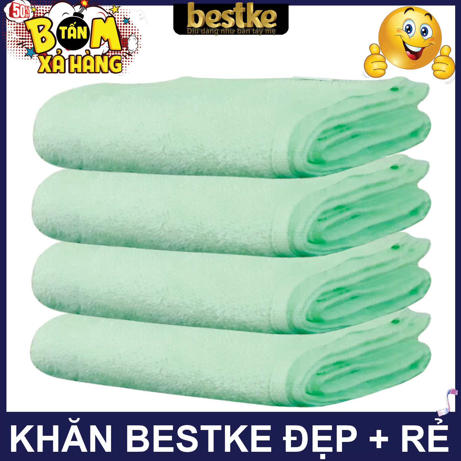 Combo 4 cái Khăn gội bestke 100% cotton, màu xanh nõn chuối, KT 83*33cm, Shop Bestke