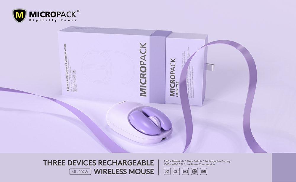 Chuột Không Dây MicroPack Lifestyle Dual Mode 2.4G + Bluetooth Wireless Mouse ML-202W Thiết Kế Độc Đáo Siêu Nhạy 4000CPI Hàng Chính Hãng