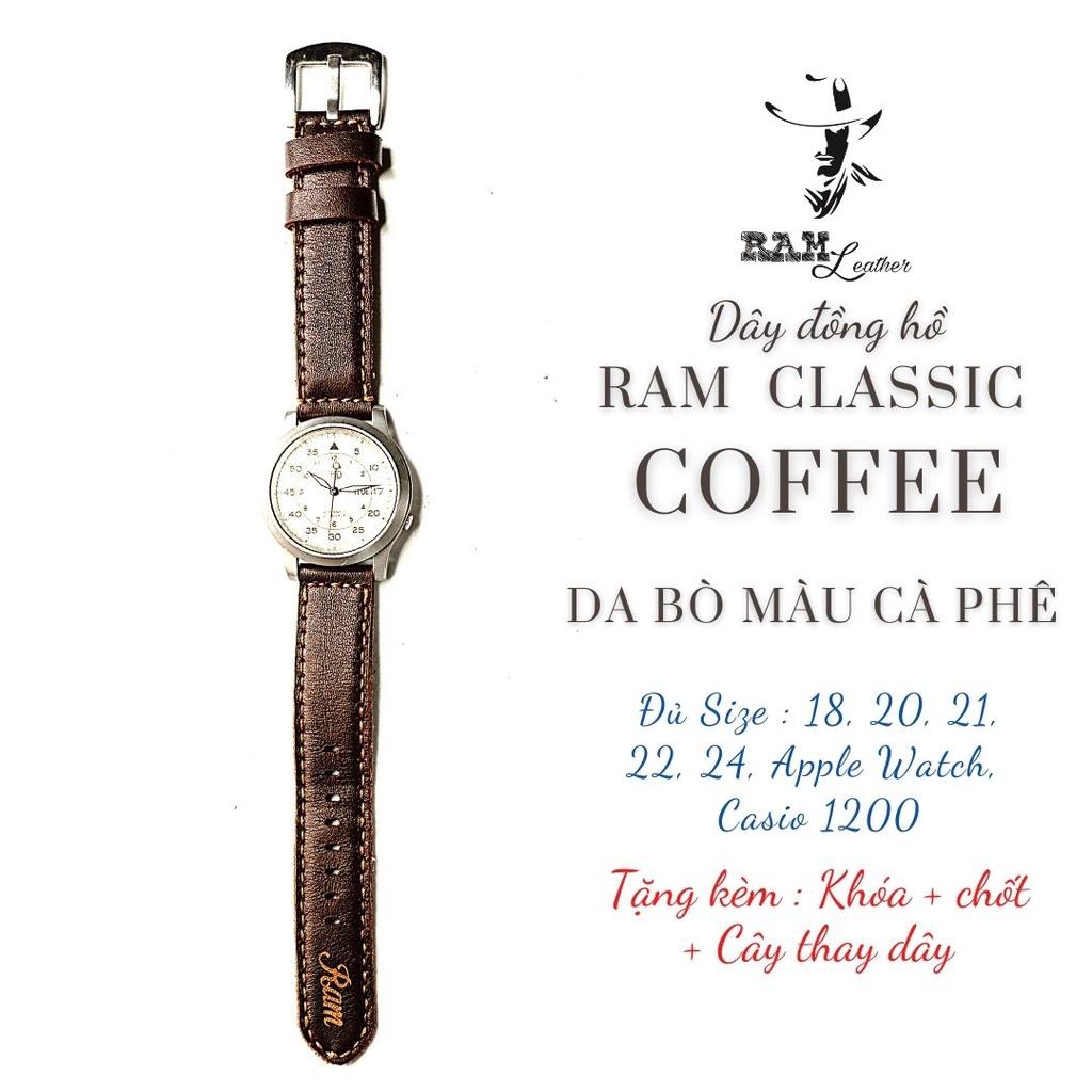 Dây đồng hồ da bò màu cà phê - RAM Leather