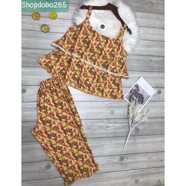 Bộ ngủ 2 dây,đồ bộ lửng mặc nhà vải lụa mango BL 123 hoạ tiết dễ thương size 47-60kg.